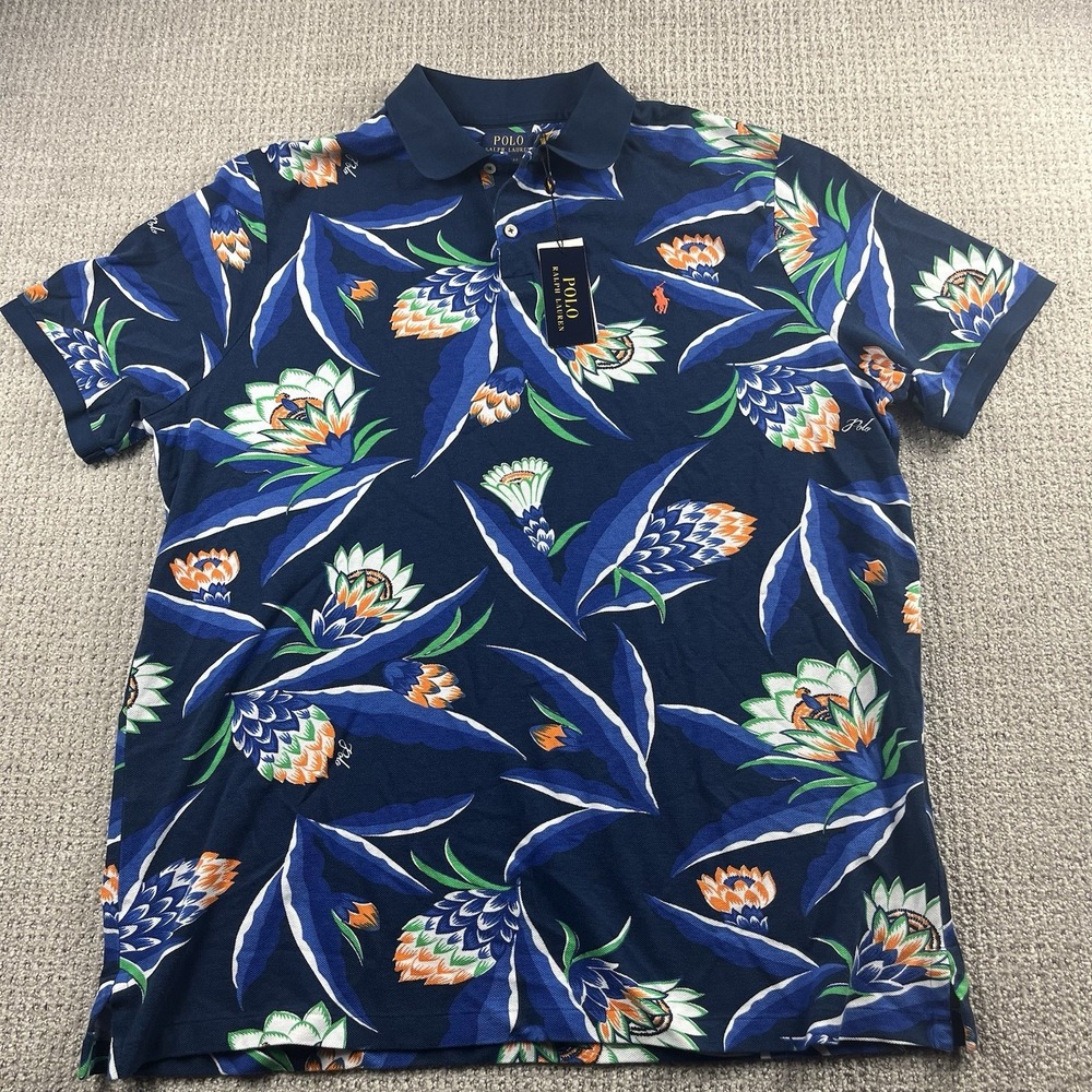 Polo Ralph Lauren Classic Fit Polo Shirt Mens XL Navy Floral Graphic NEW